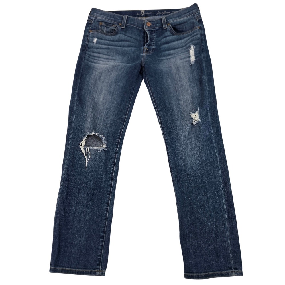 7 For All Mankind Josefina Skinny Boyfriend Jeans Distressed Button Fly 26 30x26